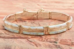 Calvin Begay Fire and Ice Opal Sterling Silver Bracelet
